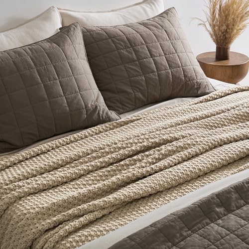 EVERGRACEHOME Chunky Chenille Knit Throw Blanket, 90 x 90, Sand Dune | Sculpted Moss Stitch, Chic Modern Farmhouse, All-Season Warmth, OEKO-TEX® Certified, Oversized Queen for Couch, Bed, Sofa - color: Sand Dune, size: 90" X 90"