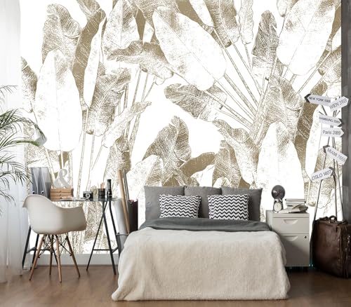 XMPMBM-Peel and Stick Beige Leaves Wallpaper Tropical Banana Leaf Mural | Tear-resistant,good adhesion,repositionable,and durable;does not peel off easily.size: S-80"X58" - color: X05, size: 80"x58"