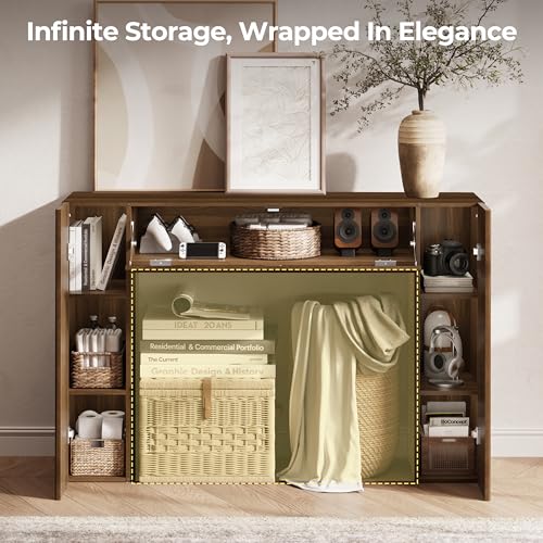 43" Fluted Modern Console Table with Storage, Narrow Entryway Table, Walnut | Skinny Console Tables for Entryway, Small Entryway Table, Farmhouse Sofa Table Behind Couch for Living Room,Hallway,Entrance - color: Walnut