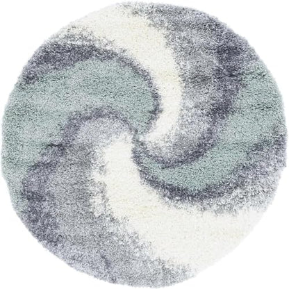 Rugs.com - Soft Touch Shag Rug – 4 Ft Round Sage Green Plush Shag Rug – Modern Abstract Swirl Design, Soft Texture for Bedrooms and Nurseries - color: Sage Green, size: 4' (Round)