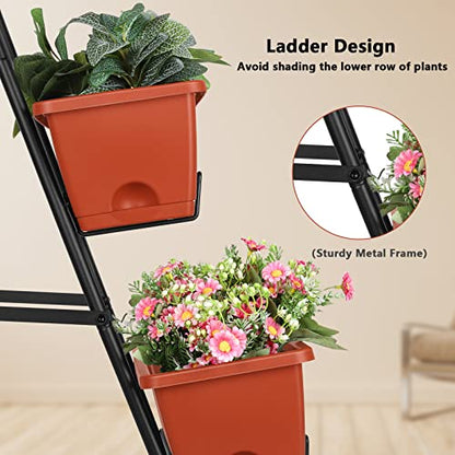 Raised Garden Bed with Legs 4 Tier Vertical Herb Garden Planter, Brick Red | 41.5 IN Tall Elevated Garden Planters with Drainage Holes, Metal Frame, Indoor Outdoor Standing Flower Planters - color: Brick Red