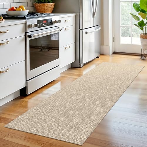 Washable Runner Rug 2x6 Ft Non Slip Runners for Hallways Cotton Rubber Backed Kitchen Runner Braided Indoor Floor Carpet Runners for Entryway, Hallway, Kitchen, Bedroom, Send/Beige | Washable Braided Runner Carpet, Non Slip Rubber Dot Backed, For Hallway,