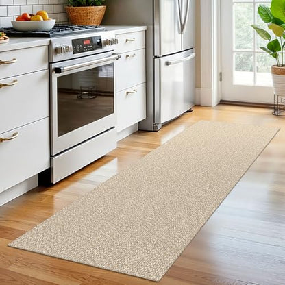 Washable Runner Rug 2x6 Ft Non Slip Runners for Hallways Cotton Rubber Backed Kitchen Runner Braided Indoor Floor Carpet Runners for Entryway, Hallway, Kitchen, Bedroom, Send/Beige | Washable Braided Runner Carpet, Non Slip Rubber Dot Backed, For Hallway,