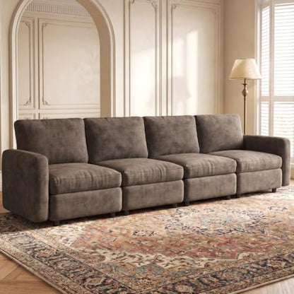 Guyii 116.92" Dark Brown 4-Piece Sofa Set, Extra-Large 4-Seater Modular Sectional Sofa, Modern Convertible Sectional Couch for Living Room, Bedroom, Home - color: Dark Brown, size: 4 Seat Sofa (No Ottoman)