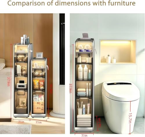 BGYMF 4-Tier Narrow Slim Bathroom Storage Cabinet,Movable,White | ABS and PP,with Wheels and Drawers,Large Storage Capacity,Water Resistant,Toilet Paper Holder,for Small Spaces - size: Ultra Thin 4 Tiers
