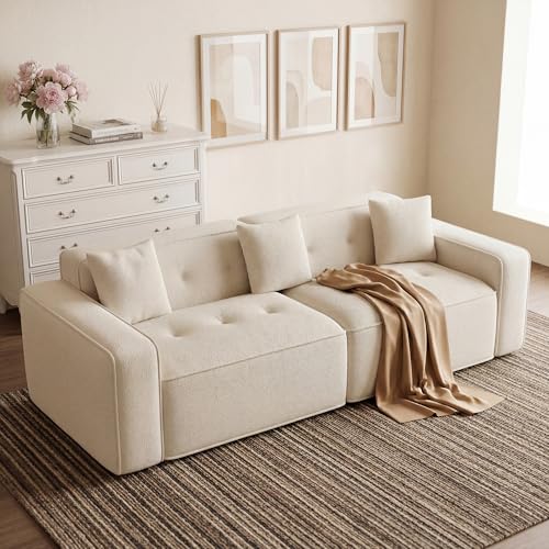 FiveWillowise 100" Cloud Boneless Modular Sectional Sofa,Beige | 2-Seater Loveseat with 24.69" Deep Seat,Floor Couch–Comfy Foam Upholstered Sofa for Living Room,Bedroom,Apartment,Chenille - color: Beige