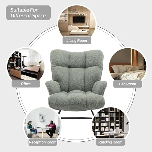Rocking Chair Nursery Teddy Upholstered Glider Rocker Rocking Accent Chair Padded Seat with High Backrest Armchair Comfy Side Chair for Living Room Bedroom Offices (Green Teddy) - color: Forest Green