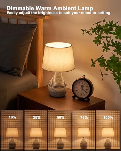 13" H Small Rechargeable Cordless Ceramic Table Lamp, Coastal | Remote Control RGB, Warm White Light, Timer, Dimmer, Battery Operated Lamp for Bedroom, Living Room, Kitchen, Linen Shade - size: Small-13"H