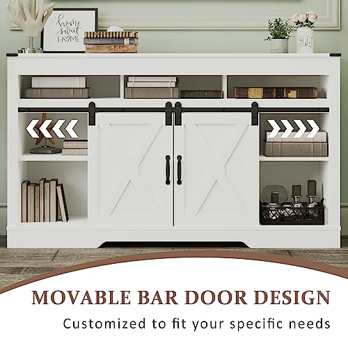 RoyalCraft Farmhouse TV Stand with Sliding Barn Door for TVs up to 65+ Inch, 34" Tall Entertainment Center, Wood Media Console Storage Cabinet for Bedroom, Living Room, White - color: White1, style: Without Fireplace