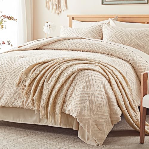 Zzlpp Full Size Comforter Sets 7 Piece,Beige Bed in a Bag Full Bedding Set | Boho Tufted, OEKO-TEX Certified, Luxury, Lightweight, All Season, Down Alternative Comforter, Breathable sheets & pillowcases - color: 01 - Beige, size: Full