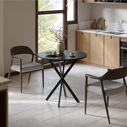 Unovivy 31.5" Small Round Dining Table for 2-4 Black Dinner Table | Space Saving Circle Small Kitchen Table, Industrial Mid Century Modern Dining Room Desk for Kitchen, Apartment - color: Black, style: Round