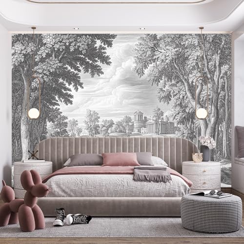 Custom Size Wall Murals,Vintage Line Art Manor Self-Adhesive Removable Wall Covering Fabric, Large Photo Wallpaper for Living Room Bedroom Kitchen Office Kids.