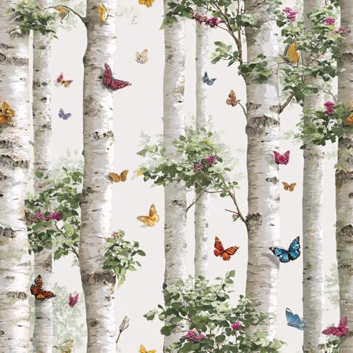 Enchanting White Birch Trunk Vibrant Multicolored Butterfly Peel and Stick Wallpaper Easy Peel Off Contact Paper Stick on Adhesive Wall Paper for Bathroom Waterproof Renter 17.71"x236.2" - color: LD-139b, size: 17.7" x 236"