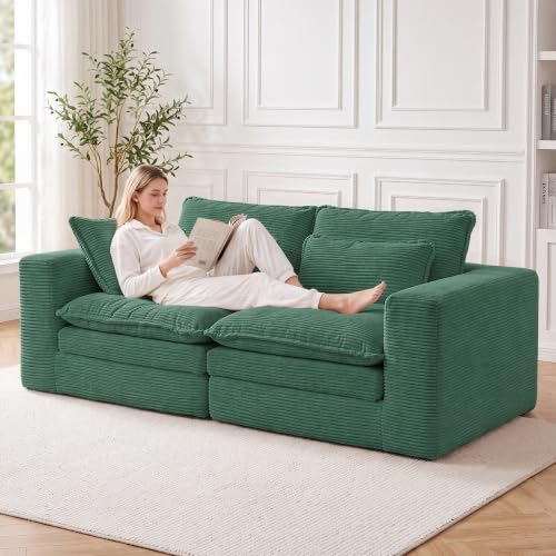 78" Boneless Couch Loveseat, Modular Sectional Sofa 2 Deep Seat Corduroy Pull Out Sleeper Sofa Bed Couch for Living Room Apartment No Assembly 78" loveseat-Green - size: 78"loveseat