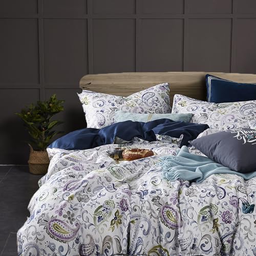 Cupocupa Duvet Cover Set;Duvet Cover Full Bedding Set Fluffy Boho Duvet Cover Set Paisley Floral Bedding Collection Duvet Cover with Pillowcases - color: White Paisly Pattern, size: Full