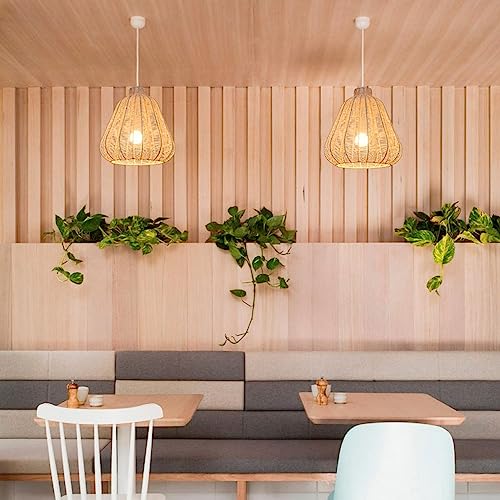 Creative Hand-Woven Bamboo Pendant Lighting Rattan Home Pendant Lamp Japanese Lantern Hanging Lamp Bedroom Headboard 35cm Ceiling Lamp Energy Saving Light Fixture