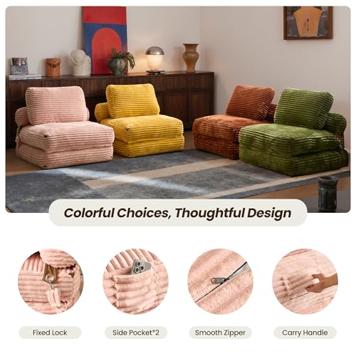 ovios Folding Sofa Bed, Foldable Sleeper Chair Floor Futon, Comfy Portable Convertible Fold Out Lounge Chairs for Living Room Bedroom, Pink - color: Pink