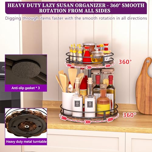 Heavy-Duty 2-Tier Lazy Susan Organizer, Adjustable to Different Heights, Countertop Spice Rack, Upgraded Thickened Wooden Board, Suitable for Seasoning Organizer, Kitchen Organization