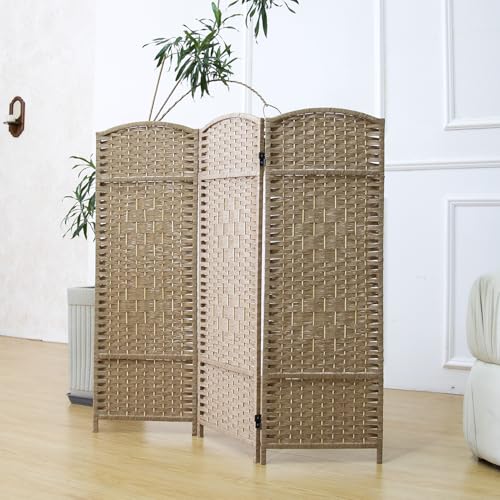 3 Panel Rattan Divider Short Room Partition Screen,Double Sided Folding Divider for Room Separation,Light Brown,47.2" H x 47.2" W - color: Light Brown, size: 3 Panel