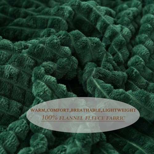 Puncuntex Fleece Blanket Dark Green 108"×90" with Square Grid Design | Super Soft Plush Cozy Flannel Throw Blanket Luxury for Couch Sofa Chair - color: Dark Green, size: 108"×90"
