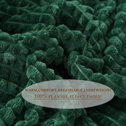 Puncuntex Fleece Blanket Dark Green 108"×90" with Square Grid Design | Super Soft Plush Cozy Flannel Throw Blanket Luxury for Couch Sofa Chair - color: Dark Green, size: 108"×90"