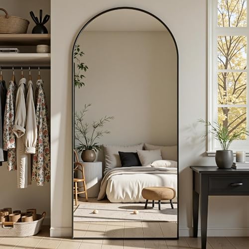 Full Length Mirror, 72"x32" Arched Full Body Mirror, Oversized Floor Mirrors, Leaning Free Standing Mirrors, Hanging Mounted Large Mirrors for Bedroom Dressing Room, Cloakroom, Black - color: Black, size: 72"L x 32"W