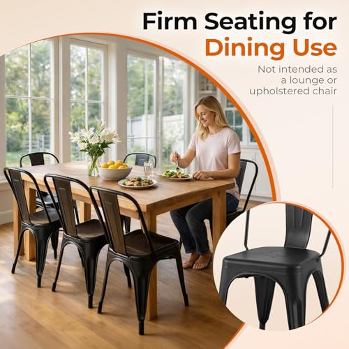 Metal Dining Chairs Set of 4,Midnight Black | Industrial Stackable Kitchen Cafe Bistro Patio Indoor-Outdoor Use - color: Midnight Black