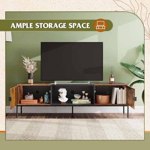 WLIVE 58" TV Stand for 65 Inch TVs, Mid Century Modern Entertainment Center with 2 Storage Cabinets & Open Shelf, Media Console Table with Metal Legs for Living Room, Bedroom, Rustic Brown - color: Rustic Brown