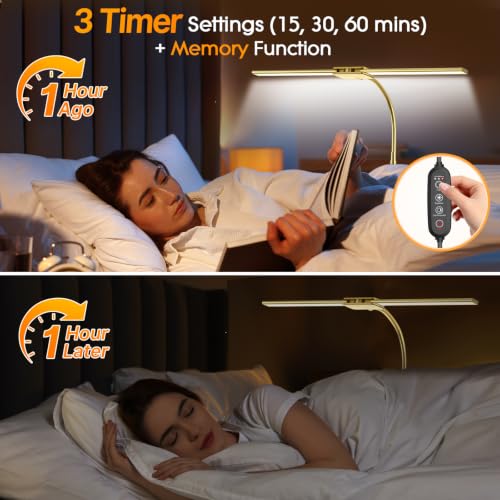 Syrinx LED Desk Lamp for Office Home, Dual Head Eye-Care Architect Lamp | Gesture/Wired Control, Flexible Neck, Bright Desk Light with Memory/Timer, 50 Lighting Modes for Study, Drafting, Gold - color: Gold