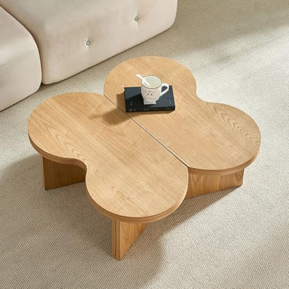 Nesting Coffee Table Set of 2 for Living Room, Couch/Bedroom Side, Butterfly Shaped Unique Cute, 31.49" Wood Irregular Fun Center Table for Small Space - Oak - color: 31.5"&31.5"-oak