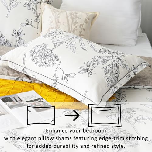 LEMIROE Floral Cotton Comforter Twin Size 2Pcs - Vintage Design with Luxurious Black Sketched Flowers & Leaves on Cream, Retro Taupe Reversible Lightweight Bedding Sets with Soft Fill(68"×90") - color: Vintage Floral - Taupe & Cream, size: Twin/Twin XL(68