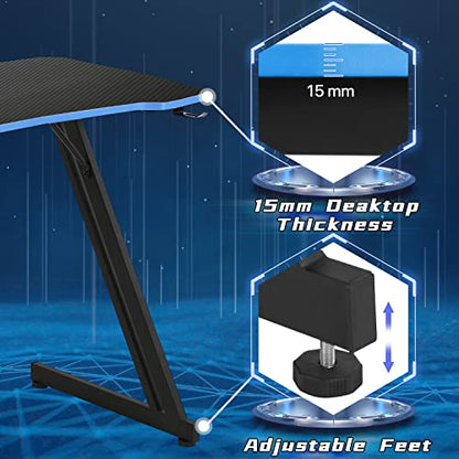 Dkelincs Gaming Desk 39.4 inch Z-Shaped Computer Desk PC Computer Table Home Office Desk Ergonomic Gamer Workstation with Headphone Hook, Blue - color: Blue, size: 39 Inch