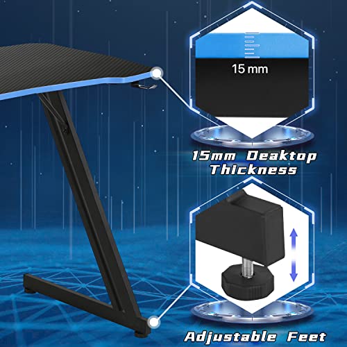 Dkelincs 35 inch Gaming Desk Z-Shaped Computer Desk PC Computer Table Home Office Desk Ergonomic Gamer Workstation with Headphone Hook, Blue - color: Blue, size: 35 Inch