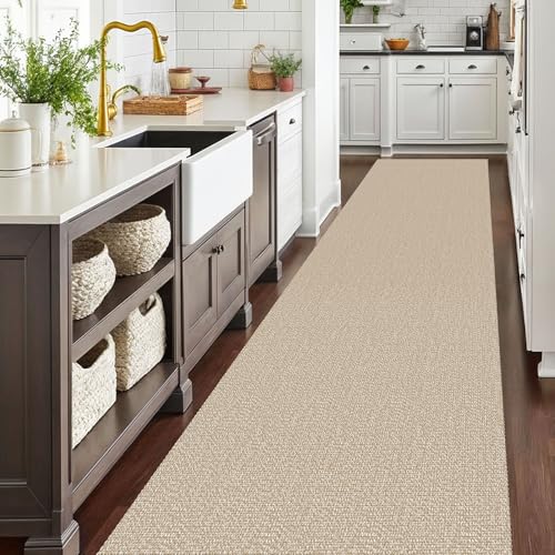 Washable Runner Rug, Non Slip Hallway Runner, 3x18 Ft, Sand/Beige | Washable Braided Runner Carpet Non Slip Rubber Dot Backed, For Hallway, Kitchen, Entryway, Bedroom, Laundry Room, Foyer - color: Sand/Beige, size: 3' x 18' (Rectangular)