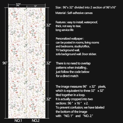 Plants Flowers Peel and Stick self Adhesive Wallpaper Floral - 96''x32'' - color: X15, size: 32" x 96"