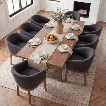 HNY Barrel Dining Chairs Set of 8, Mid Century Modern Upholstered Dining Chairs with Arms, Linen Kitchen & Dining Room Chairs, Solid Wood Frame Accent Chairs for Kitchen, Apartment, Charcoal Black - color: Charcoal,natural Lges, size: 8 Chairs