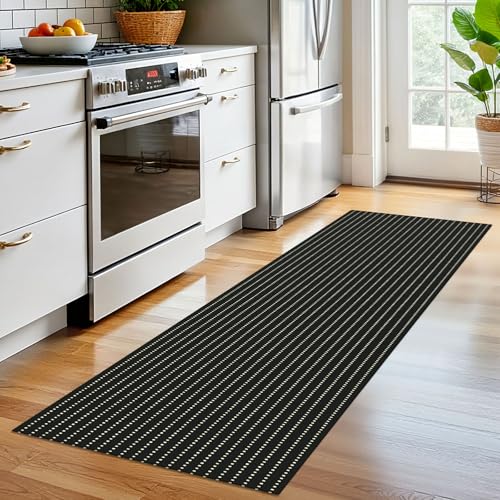 Washable Runner Rug, Non Slip Hall Runner, 2x6 Ft, Black/Cream | Washable Braided Runner Carpet, Non Slip Rubber Dot Backed, For Hallway, Kitchen, Entryway, Bedroom, Laundry Room, Foyer - color: Black and Beige, size: 2' x 6' (Rectangular)