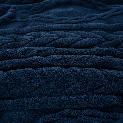 YUSOKI Sherpa Fleece Queen Size Blanket, Navy Blue, 90"x90" | 3D Stylish Design,320GSM, Non-Shedding, Lightweight for All Season Use, stays fluffy after repeated washes, Perfect Gifts - color: Navy-(without Pillows), size: Queen (90" x 90")