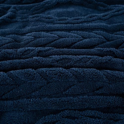 YUSOKI Sherpa Fleece Queen Size Blanket, Navy Blue, 90"x90" | 3D Stylish Design,320GSM, Non-Shedding, Lightweight for All Season Use, stays fluffy after repeated washes, Perfect Gifts - color: Navy-(without Pillows), size: Queen (90" x 90")