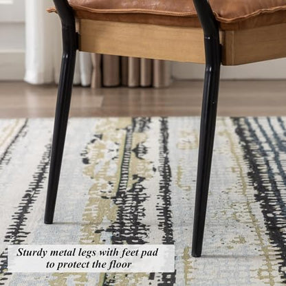DUOMAY Modern PU Ottoman Bench with Arms & Metal Legs, Brown | Mid Century Rectangle Bench Footstool Dining Bench Entryway Shoe Bench For Bedroom Living Room - color: Brown