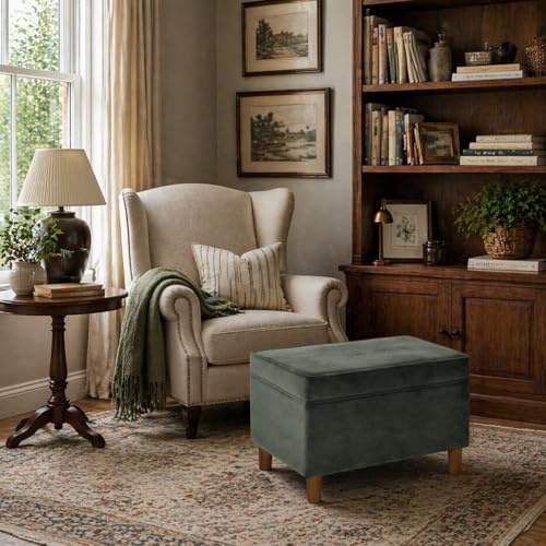 HomePop 24" Dinah Collection Storage Ottoman - Loden Green Velvet - color: Loden Green Velvet