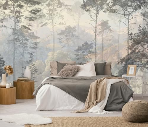 Toolhom Hazy Forest Wall Mural, Abstract Nature Landscape Wallpaper | 127"x77" non-self-adhesive Background Wall Decoration Patterns - color: MURAL-225, size: 127" x 77"