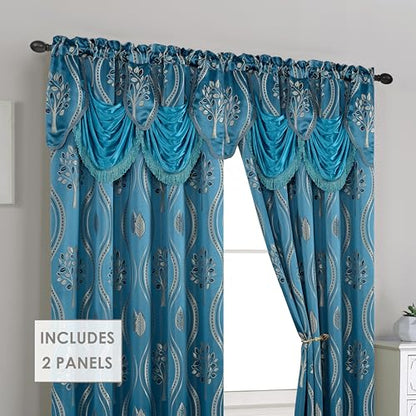 Elegant Comfort Luxurious Beautiful Curtain Panel Set with Attached Valance and Backing 54" X 84 inch (Set of 2), Navy Blue - color: Navy Blue, size: 84"L x 54"W