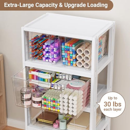 Stackable Storage Drawer Carts, Extra Large Bins 4 Tier 5 Drawers | Smooth Pull-Out Drawers, Clear Plastic Storage Organizer Container For Home Office Bedroom Bathroom Art Crafts Under Desk - size: 4 Tier 5 Drawer