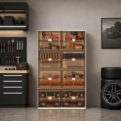 White Shoe Rack Organizer for 32 Pairs of Folding Design | Tool-free Assembly, Magnetic Clear Door, Anti-Tiping, Sneaker Storage, adjustable shelf, Folding Design, Garage, Entryway - size: 8Tier