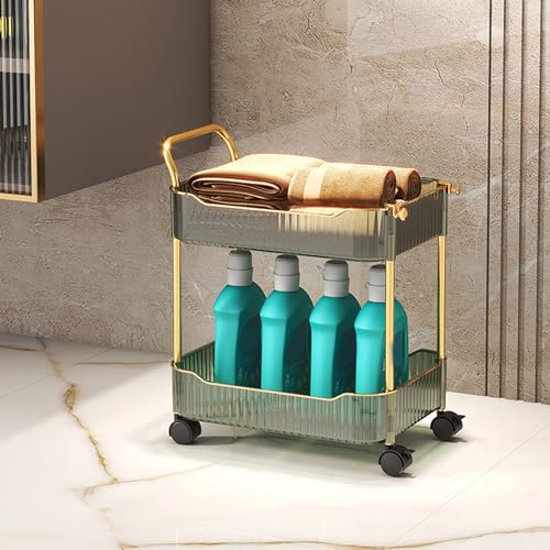 Acrylic Storage Trolley, Bathroom Kitchen Rolling Utility Cart Mobile Organization Shelves with Handle and Lockable Wheel(Green,2 Tier) - color: Green, size: 2 Tier
