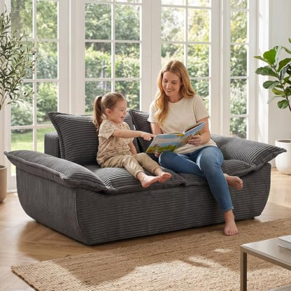 Boneless Loveseat 56", 2-Seater Gray Boneless Sofa with Removable Cushions & 2 Pillows, Small Boneless Couch Compress Foam Sofa for Living Room, Apartments, & Office - color: Grey, size: Loveseat（56")