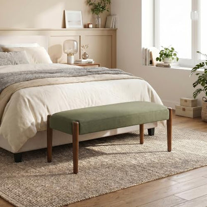 Usaint 42" End of Bed Bench with Wood Legs, Dark Green with Walnut Leg | Modern Upholstered Bedroom Bench with Rubberwood Legs, Entryway Bench with Cushion, Dining Bench for Living Room, Bedroom - color: Dark Green With Walnut Leg