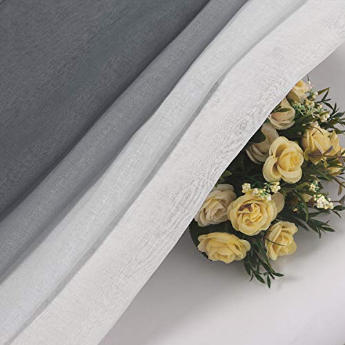 DWCN Grey Faux Linen Ombre Sheer Curtains - Semi Voile Gradient Grommet Top Curtains for Bedroom and Living Room, Set of 2 Window Curtain Panels, 52 x 84 Inches Long - color: Grey, size: 52"W x 84"L (Pack of 2)
