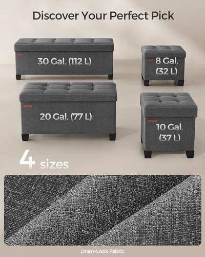 SONGMICS Storage Ottoman Bench, Foldable Foot Rest with Legs, 15 x 43 x 15.7 Inches, End of Bed Bench, Storage Chest, Load up to 660 lb, for Living Room, Bedroom, Entryway, Slate Gray ULSF018G01 - color: Dark Gray, style: without Flipping Lid